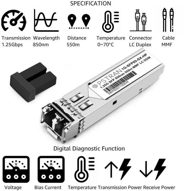 Alt view image 2 of 5 - OPSTRAN 1000BASE-SX SFP Optical Transceiver Module Compatible with HPE Aruba J4858D J4858DCM JL745A Q8N53A ProCurve J4858C J4858B J4858A 850nm 550m DDM Duplex LC MMF 4pcs/Pack