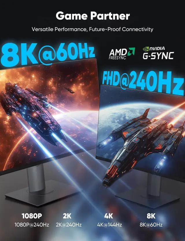 Alt view image 4 of 5 - Capshi 8K 4K DisplayPort Cable 1.4, 30FT DP Cord (VESA Certified, 8K@60Hz, 4K@144Hz, 2K@240Hz/165Hz), 32.4Gbps High Speed Display Port Cable for Gaming Monitor, HDR/FreeSync/G-Sync, Braided, Grey