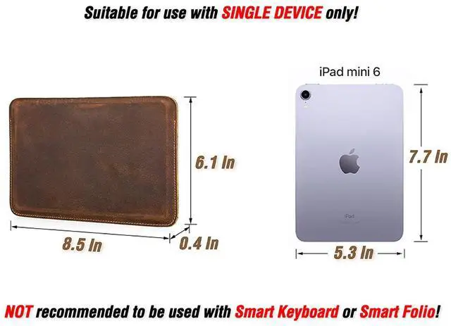Alt view image 4 of 5 - CataPurus Top Grain Leather 8.3" Slim Tablet Protective Case, Solid Minimalist Vintage Design, Fully Handmade, Compatible with 8.3" iPad mini 6 iPad mini 7.9" & Other Tablets, Coffee 8.3 Inch