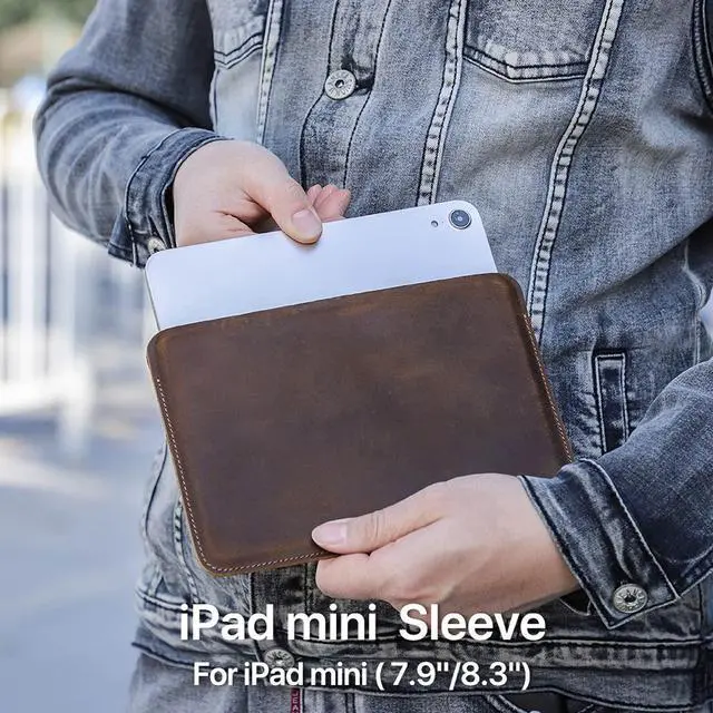Alt view image 3 of 5 - CataPurus Top Grain Leather 8.3" Slim Tablet Protective Case, Solid Minimalist Vintage Design, Fully Handmade, Compatible with 8.3" iPad mini 6 iPad mini 7.9" & Other Tablets, Coffee 8.3 Inch
