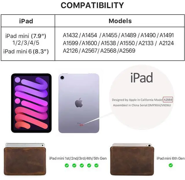 Alt view image 5 of 5 - CataPurus Top Grain Leather 8.3" Slim Tablet Protective Case, Solid Minimalist Vintage Design, Fully Handmade, Compatible with 8.3" iPad mini 6 iPad mini 7.9" & Other Tablets, Coffee 8.3 Inch