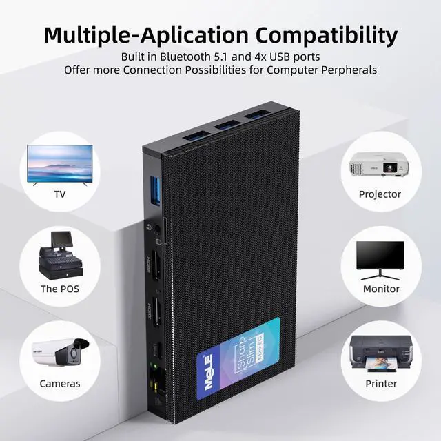 Alt view image 3 of 5 - MeLE Fanless Mini PC Quieter3Q 11th Gen N5105 8GB 256GB, Micro Computer WiFi 5 Small Desktop Service with USB-C PD, Gigabit Ethernet, Dual HDMI 4K, Auto Power on, PXE Support M.2 SSD
