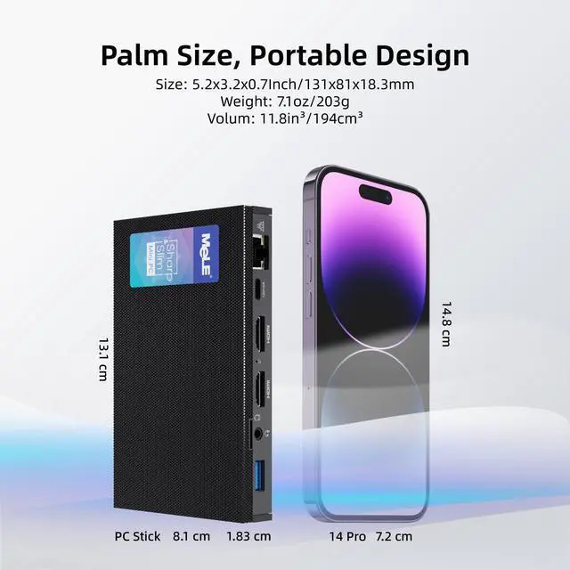 Alt view image 5 of 5 - MeLE Fanless Mini PC Quieter3Q 11th Gen N5105 8GB 256GB, Micro Computer WiFi 5 Small Desktop Service with USB-C PD, Gigabit Ethernet, Dual HDMI 4K, Auto Power on, PXE Support M.2 SSD