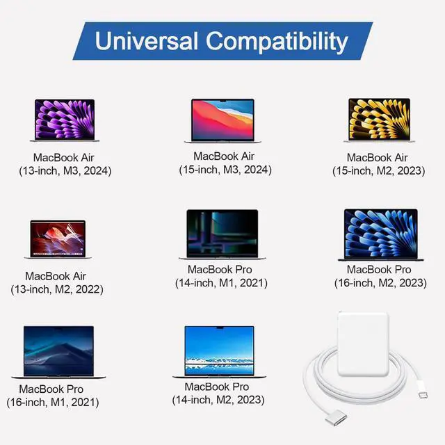 Alt view image 4 of 5 - 140W Charger for Mac Book Pro 14 16 inch 2024 2023 2021, Mac Book Air 13 15 inch 2024 2023 2022 M3 M2 M1, with LED 6.6FT USB-C to 3 Braided Cable, Original Quality, Powerful Connect