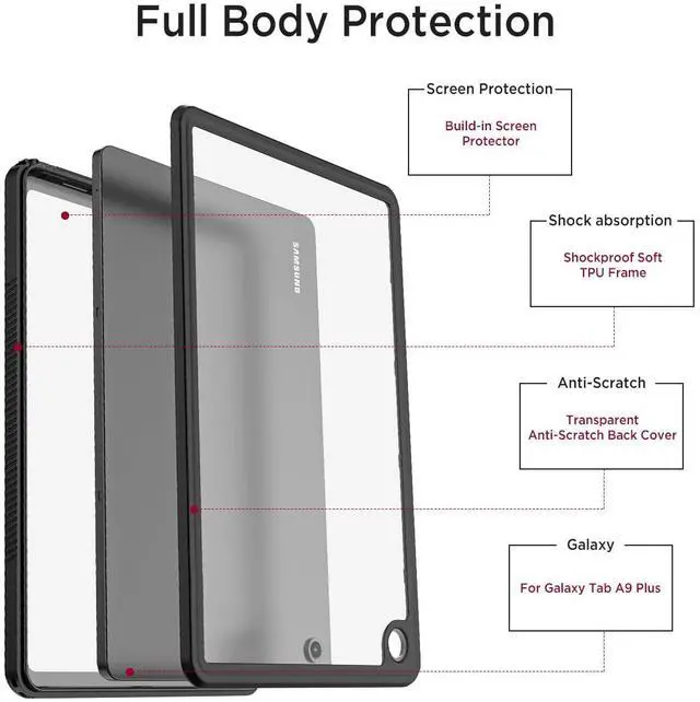 Alt view image 2 of 5 - Miimall Compatible for Samsung Galaxy Tab A9+/A9 Plus Waterproof Case, 360 Full-Body TPU Ultra-Thin Transparent PET Front Waterproof Case for Galaxy Tab A9+/A9 Plus 11" 2023(Model SM-X210/X216/X218)