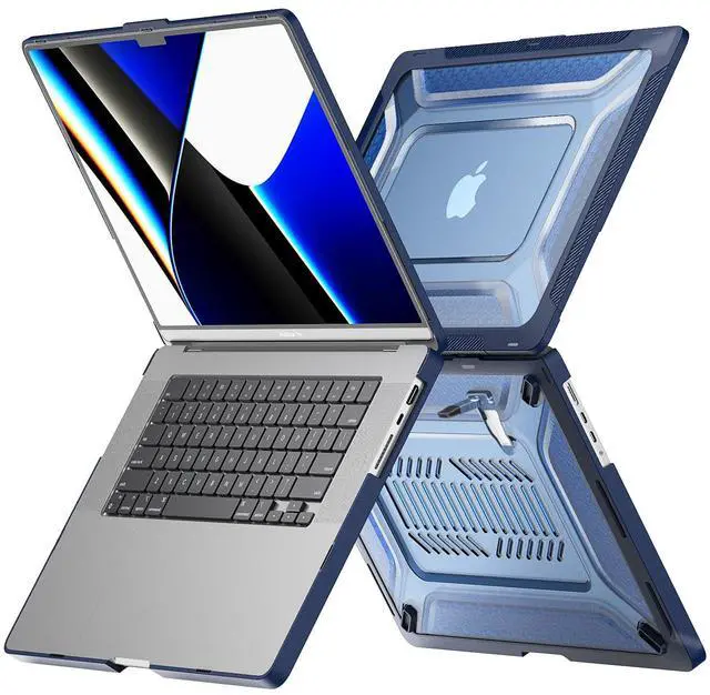 Main image of Batianda Shockproof Case for New M4 MacBook Pro 16 inch 2024 2023 2021 M3 M2 Pro Max Chip,Honeycomb Surface Design Durable Protective Hard Shell with TPU Bumper and Fold Stand & Keyboard Cover, Navy