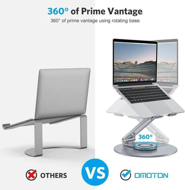 Alt view image 3 of 5 - OMOTON Adjustable Laptop Stand with 360 Rotating Base, Ergonomic Laptop Riser for Collaborative Work, Dual Rotary Shaft Fully Foldable for Easy Storage, Fits All Laptops up to 16 inches, CoolGrey