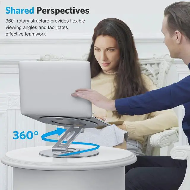 Alt view image 4 of 5 - OMOTON Adjustable Laptop Stand with 360 Rotating Base, Ergonomic Laptop Riser for Collaborative Work, Dual Rotary Shaft Fully Foldable for Easy Storage, Fits All Laptops up to 16 inches, CoolGrey