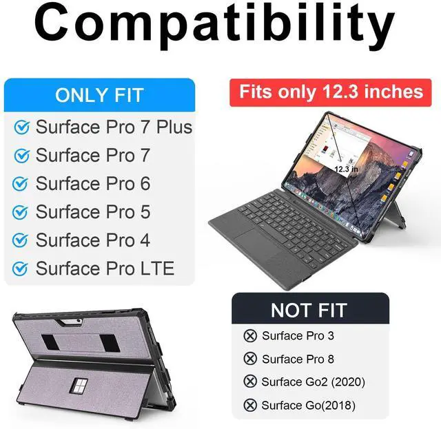 Alt view image 2 of 5 - Case for 12.3" Microsoft Surface Pro 7+/7/6/5/4 Protective Rugged Cover Case, with Surface Pen Holder and Hand Strap, Compatible with Surface Pro Type Cover Keyboard (Light Purple)
