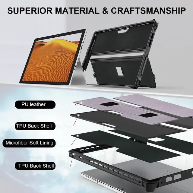 Alt view image 4 of 5 - Case for 12.3" Microsoft Surface Pro 7+/7/6/5/4 Protective Rugged Cover Case, with Surface Pen Holder and Hand Strap, Compatible with Surface Pro Type Cover Keyboard (Light Purple)