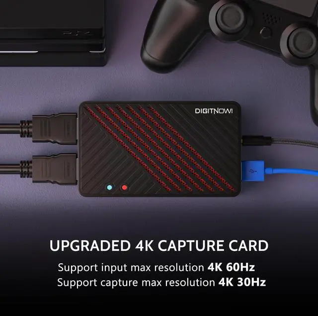 Alt view image 4 of 5 - 4K Video Capture Card, HDMI to USB3.0 Live Gamer Capture Card Full HD 1080P 60fps, Ultra-Low Latency for Streaming and Recording, Work with Nintendo Switch, PS5, PS4, Xbox One, PC