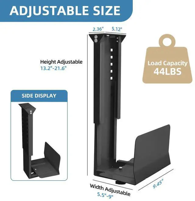 Alt view image 4 of 5 - TooCust Heavy Duty Computer Wall Mount, also great for PC Mount Under Desk - Height Adjustable from 12" to 20", Width Adjustable from 5.7" to 8" - Computer Mount PC Holder Under Desk or On Wall
