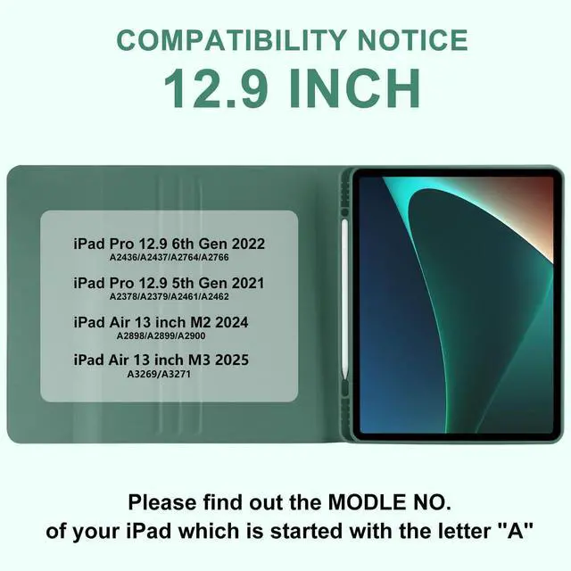 Alt view image 2 of 5 - TaIYanG Keyboard Case for iPad Air 13-inch M3/M2/Pro 12.9 (6th & 5th Generation), Detachable Bluetooth Keyboard Case with Pencil Holder,Auto Sleep/Wake for iPad Air 13"(2025&2024)/Pro 12.9,Dark Green