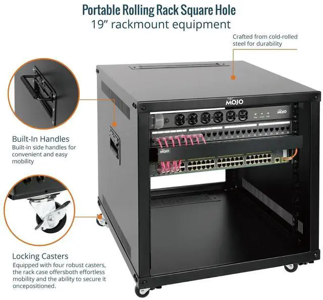 Alt view image 3 of 5 - Tecmojo 9U Portable Rolling Network Rack, 4-Post Mobile Open Frame Server Rack with Wheels, Free Standing Server Cabinet for Computer/Data/AV/IT Equipment/Network Equipment