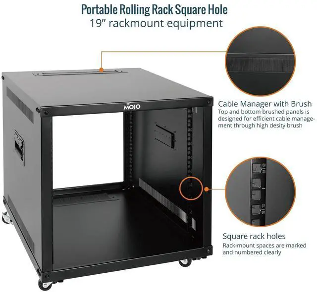 Alt view image 4 of 5 - Tecmojo 9U Portable Rolling Network Rack, 4-Post Mobile Open Frame Server Rack with Wheels, Free Standing Server Cabinet for Computer/Data/AV/IT Equipment/Network Equipment