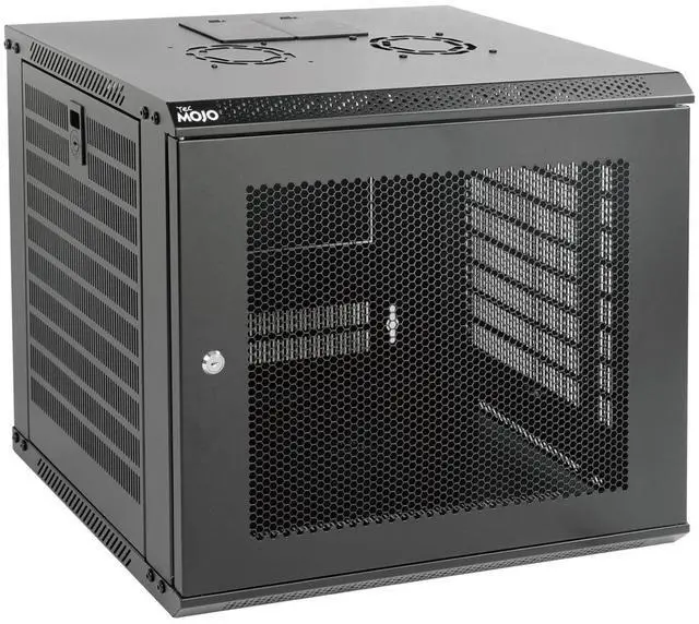 Main image of Tecmojo 9U Wall Mount Rack Network Cabinet for 19" IT Equipment,with Lockable Mesh Door and Side Panels,Cooling Fan,17.7inch Depth,Black