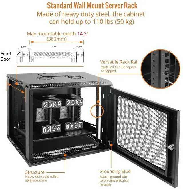 Alt view image 4 of 5 - Tecmojo 9U Wall Mount Rack Network Cabinet for 19" IT Equipment,with Lockable Mesh Door and Side Panels,Cooling Fan,17.7inch Depth,Black