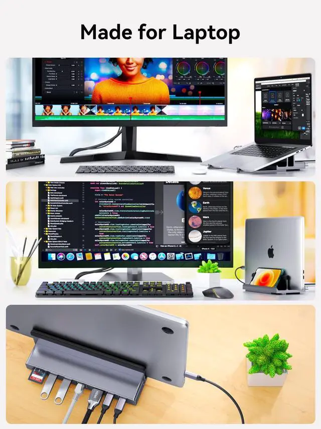 Alt view image 3 of 5 - Laptop Docking Station Stand for mac, QUUGE 8 in 1 USB C Dock with HDMI 2.0 4K 60Hz, RJ45 Ethernet, 2 USB3.0 Ports, 100W PD, TF/SD 3.0, Desktop Management Docking Station