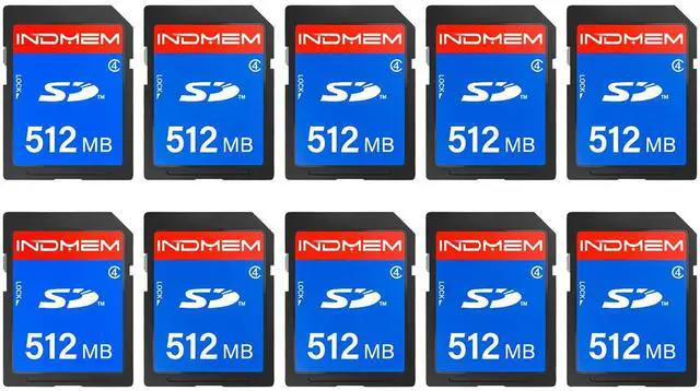 Main image of INDMEM SD Card 512MB, 10 Packs Class 4 512MB Flash Memory Card MLC Standard Secure Digital Cards Camera Cards