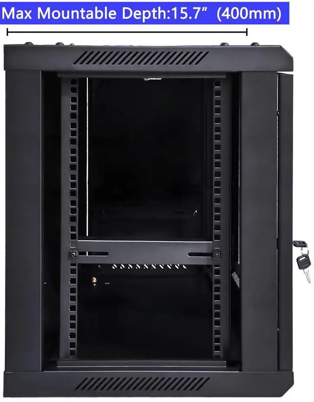 Alt view image 5 of 5 - 12U Wall Mount Server Cabinet Network Rack Enclosure Locking Glass Door by NETECABLE