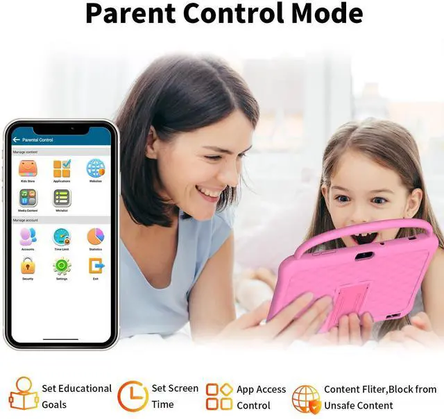 Alt view image 3 of 5 - NEWISION 10 inch Android 13 Tablet for Kids, Tabletas with Handheld 64GB,Parental Control,Kids App Pre-Installed, Educational Toddler Tablets WiFi, Bluetooth, 6000mAh, Dual Camera(Pink)