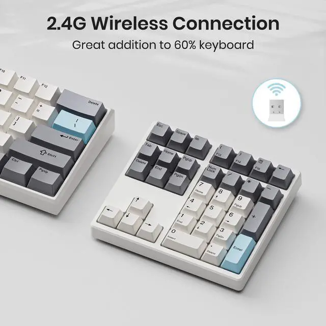 Alt view image 3 of 5 - Kisnt Wireless Number Pad, Hot Swappable Mechanical Numpad,34 Keys 2.4GHz Rechargeable Numeric Keypad with PBT Keycaps for Laptop, Mac, PC Desktop