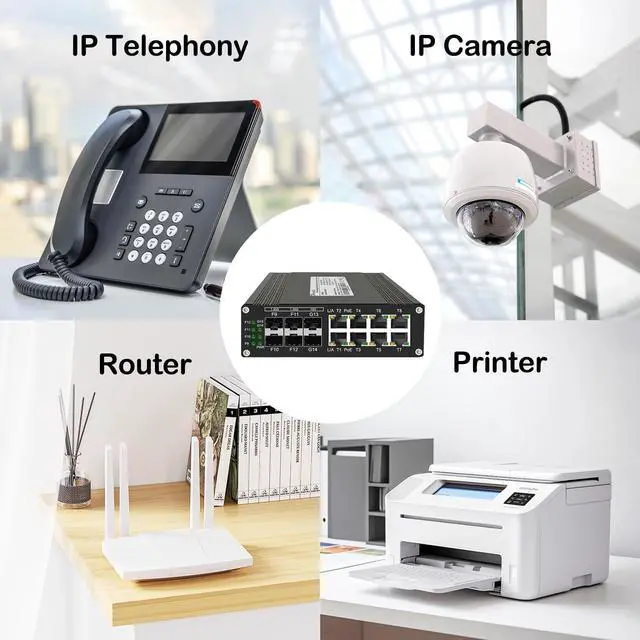 Alt view image 5 of 5 - Hardened Industrial 14 Port PoE+ Switch 8 Port 10/100/1000Base-T + 4 Port 1.25G SFP + 2 Port 10G SFP+ Gigabit Unmanaged Switch 240W PoE Out Full/Half-Duplex Auto MDI/MDIX 48-57V Input