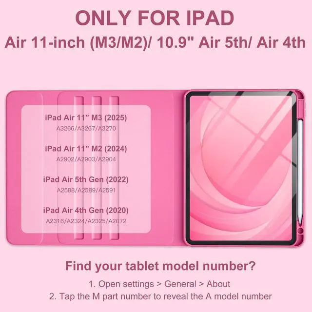 Alt view image 2 of 5 - Harvopu Compatible for iPad Air 11 Inch/Air 5th 4th Generation Case with Keyboard - Folio Keyboard Cover with Pencil Holder for iPad Air 11-inch M3/M2 (2025/2024), Air 5/Air 4 (Hot Pink)