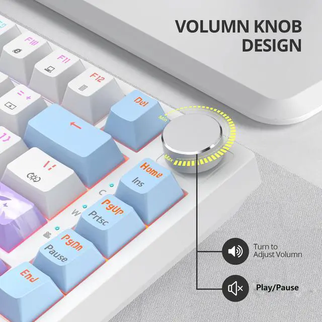 Alt view image 4 of 5 - 75% Wired Keyboard with Knob, 75 Percent Gaming Keyboard Hot Swappable Gasket Mount,Red Switch,RGB Backlit 82 Keys TKL Mechanical Keyboard,NKRO Compact Keyboard for PC Laptop Windows Gamer(Milk taro)