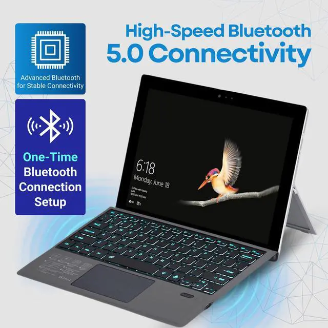 Alt view image 3 of 5 - Wireless Keyboard Type Cover Trackpad Mouse Replacement for Microsoft Surface Pro 7 Pro 6 Pro 5 Pro 4 Pro 3 Bluetooth 7-Color LED Backlit Ultra-Slim Rechargeable Battery Multi-Touch