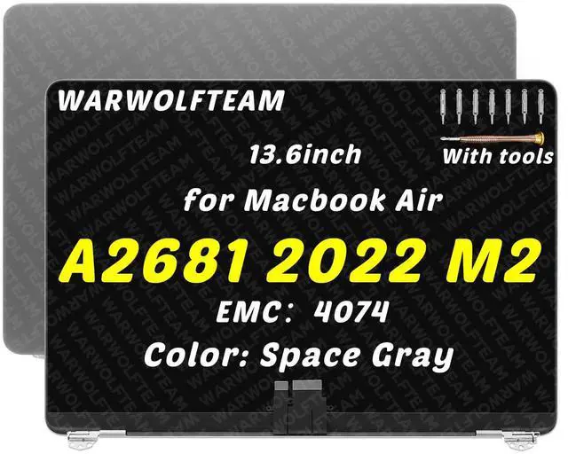 Main image of WARWOLFTEAM 13.6in Compatible with MacBook Air Mac14,2 A2681 2022 M2 MLXY3LL/A MLY13LL/A 2560 x 1664 EMC 4074 LCD LED Screen Digitizer Replacement Complete Assembly (Space Gray)