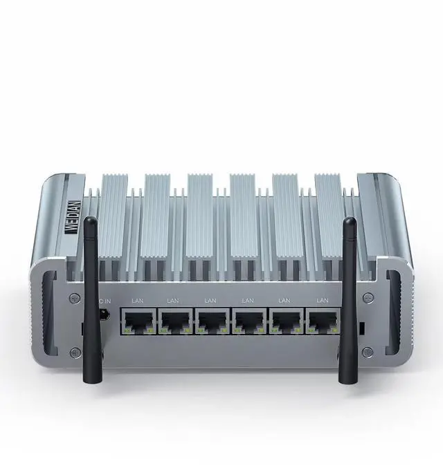 Main image of WEIDIAN Fanless PC 2.5GbE, Micro Firewall Appliance 6 I225-V 2.5GbE NIC Ports, Network Gateway Soft Router Mini Computer, Celeron J4125, AES-NI, Auto Power On, RTC, VESA(8GB RAM 128GB SSD)