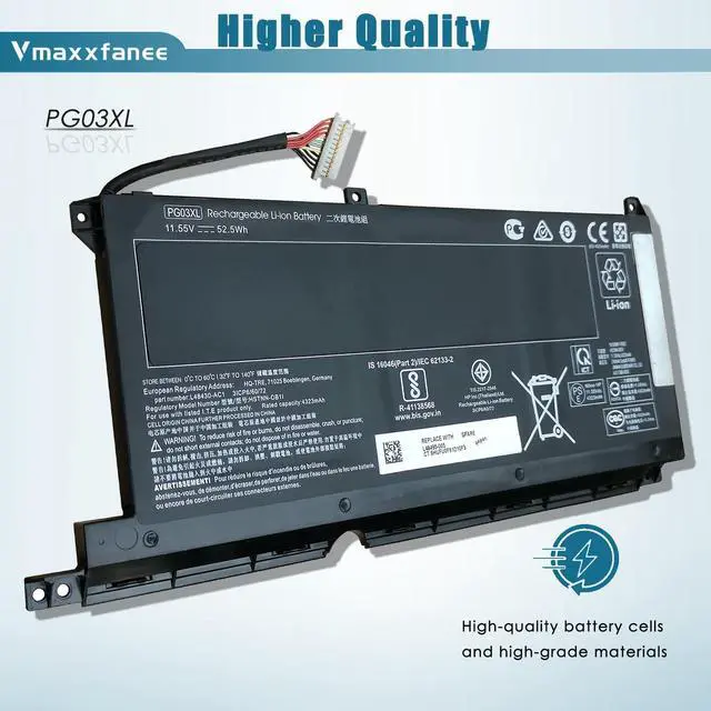 Alt view image 3 of 5 - PG03XL 52.5Wh L48495-005 Laptop Battery Replacement for HP Pavilion Gaming 15-DK 15-DK0125TX 15-dk0000 OMEN 5X FPC52 16-A0000 2019 Series Notebook HSTNN-OB1I L48430-2C1 L48430-AC1 11.55V 4323mAh
