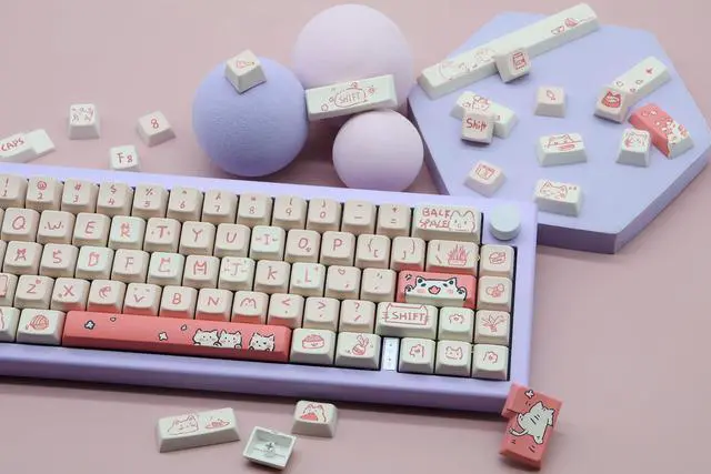 Alt view image 2 of 5 - Cmokifuly Cat Cute Keycaps MDA Profile Custom PBT Pink Kitty Keycap for Mechanical Keyboard,148 Keys Dye-Sub Cute Keycaps (Pink Kitty)