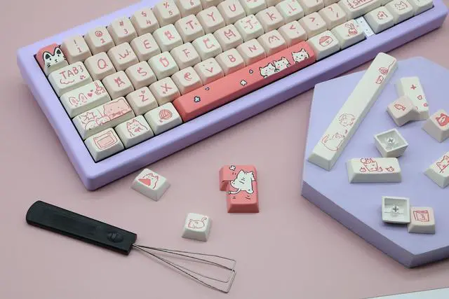 Alt view image 4 of 5 - Cmokifuly Cat Cute Keycaps MDA Profile Custom PBT Pink Kitty Keycap for Mechanical Keyboard,148 Keys Dye-Sub Cute Keycaps (Pink Kitty)