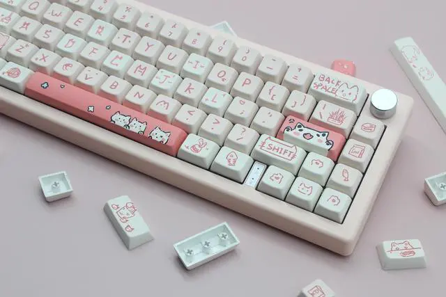 Alt view image 3 of 5 - Cmokifuly Cat Cute Keycaps MDA Profile Custom PBT Pink Kitty Keycap for Mechanical Keyboard,148 Keys Dye-Sub Cute Keycaps (Pink Kitty)