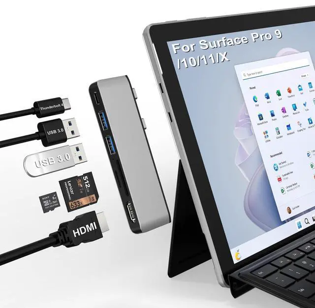 Main image of Surface Pro 11 USB Hub, Surface Pro 9 USB Hub Docking Station with 4K HDMI, USB-C Thunderbolt 4(8K Video+Data+100W PD), USB 3.0 * 2, SD TF Card Reader, USB C Hub for Surface Pro 11/10/9/X