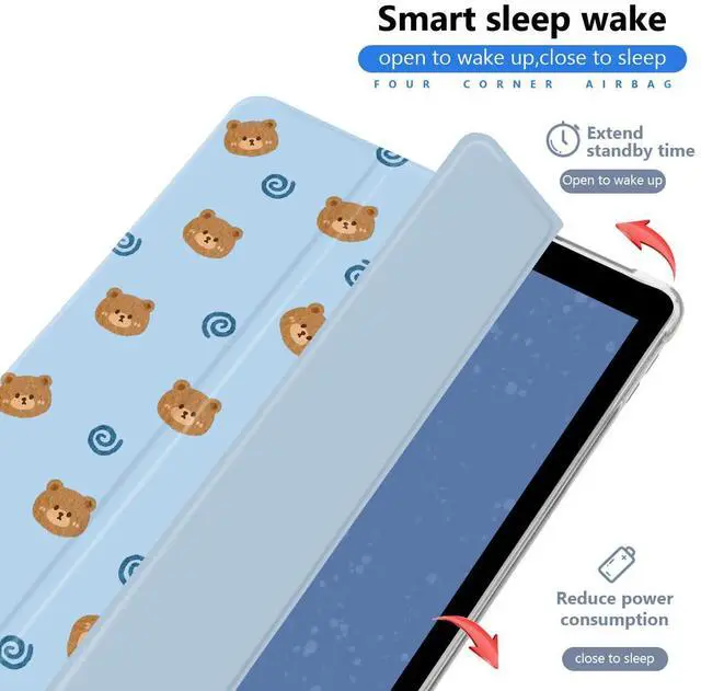 Alt view image 2 of 5 - JOYLAND Bear Pad Case for 10.2 Inch iPad 9th/7th/8th Generation with Pencil Holder, Blue Leather for iPad 2021/2020/2019 Case Trifold Stand Cover Full Body Protection, Auto Wake/Sleep