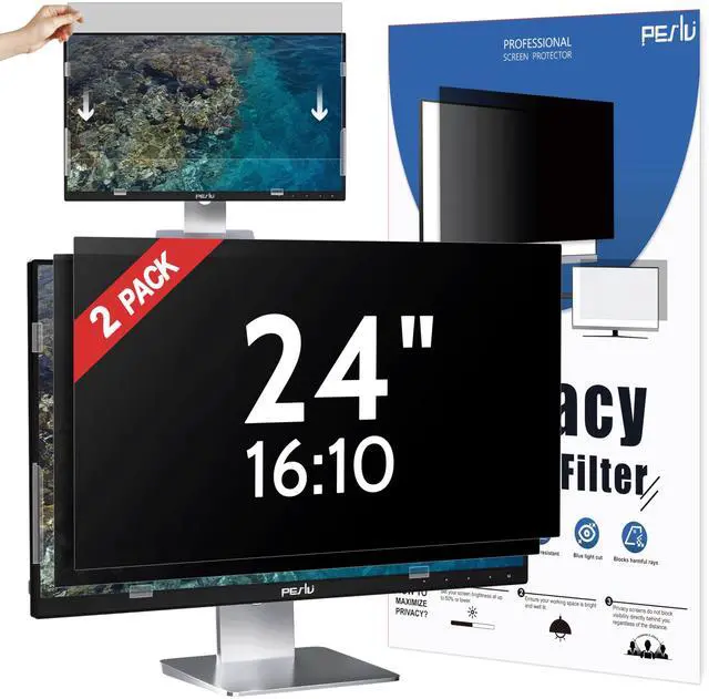 Main image of [2 Pack] 24 Inch Privacy Screen for Computer Monitor 16:10 Aspect Ratio, Eye Protection Anti Blue Light Glare Shield, 24inch Removable Black Blackout Anti Spy Desktop Security Private Filter