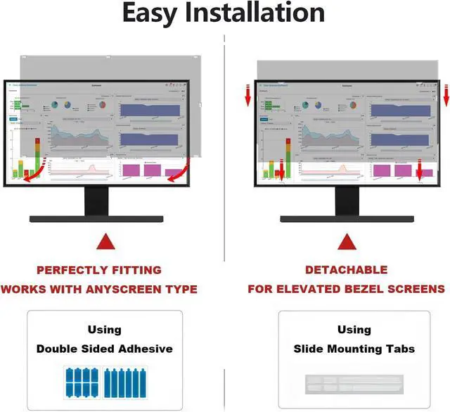 Alt view image 4 of 5 - 24 Inch Computer Privacy Screen Shield for 16:9 Widescreen Desktop Monitor - Anti-Glare Blue Light Privacy Filter and Anti Spy Screen Protector Film