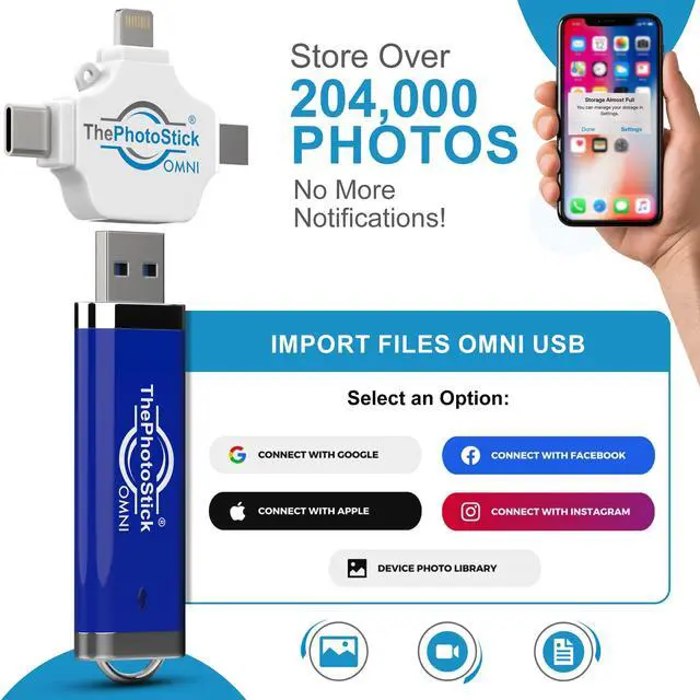 Alt view image 4 of 5 - ThePhotoStick® Omni 256GB - Secure Photo & Video Backup and Transfer | Digital File Organization | USB & Multiport Connection for Phones, Tablets and Computers | Portable Memory | External Storage