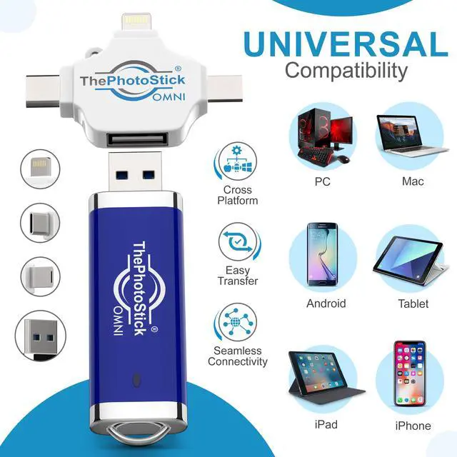 Alt view image 5 of 5 - ThePhotoStick® Omni 256GB - Secure Photo & Video Backup and Transfer | Digital File Organization | USB & Multiport Connection for Phones, Tablets and Computers | Portable Memory | External Storage
