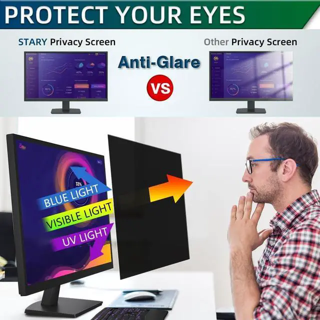 Alt view image 4 of 5 - [2 Pack] 24 Inch Computer Privacy Screen for 16:9 Widescreen Monitor,Eye Protection Anti Glare Blue Light Computer Monitor Privacy Filter, Removable Anti Spy -Scratch 24 Inch Protector Film