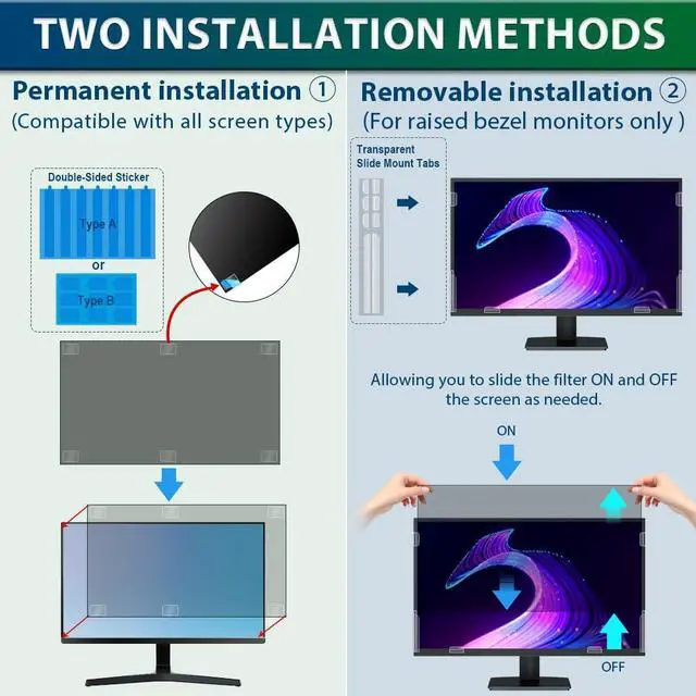 Alt view image 5 of 5 - [2 Pack] 24 Inch Computer Privacy Screen for 16:9 Widescreen Monitor,Eye Protection Anti Glare Blue Light Computer Monitor Privacy Filter, Removable Anti Spy -Scratch 24 Inch Protector Film