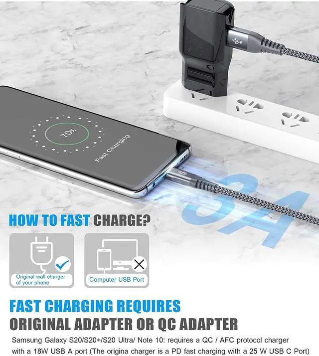 Alt view image 4 of 5 - sweguard USB Type C Charger Cable [2-Pack,20ft+20ft] iPhone 16 15 Charger Braided USB C Cord for iPhone 16 15 Pro Max Plus,Samsung Galaxy S24 S23 S22 S21 S20 S10 S9 Note Flip A53 A15,Pixel LG Moto PS5