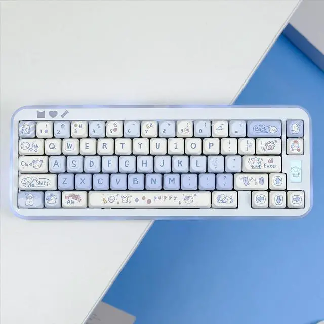 Alt view image 2 of 5 - JOLINTAL 130 Keys Cute Puppy Key Caps, Blue and White PBT Keycaps Kawaii MOA Profile Key Caps, Five-Sided Dye-Sub Custom Keycaps for Mechanical Keyboard