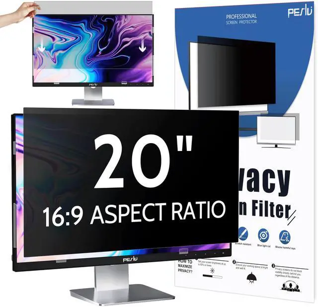 Main image of Peslv Computer Privacy Screen 20 Inch for 16:9 Widescreen Monitor, Removable 20inch Anti Blue Light Anti Glare Monitor Privacy Filter Shield (17 7/16" x 9 13/16")