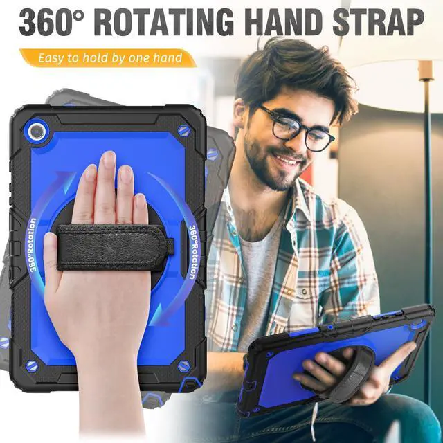 Alt view image 3 of 5 - HXCASEAC Case for Samsung Galaxy Tab A8 10.5 inch, Protective with Screen Protector/Hand Strap/Pen Holder, Sturdy Shockproof A8 Tablet Case 2022 SM-X200/X205/X20 - Blue