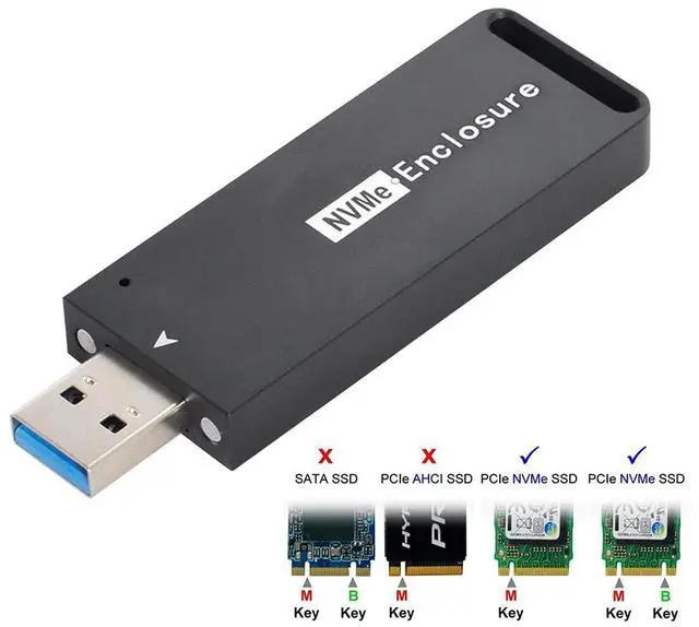 Alt view image 2 of 5 - NFHK USB 3.1 Gen2 10Gbps to NVME PCI-E M-Key Solid State Drive External Enclosure 2230/2242mm