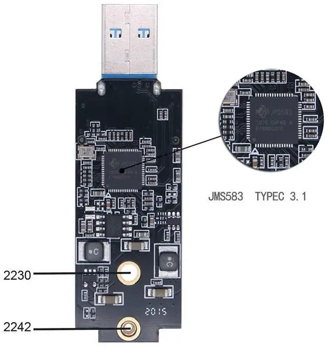Alt view image 5 of 5 - NFHK USB 3.1 Gen2 10Gbps to NVME PCI-E M-Key Solid State Drive External Enclosure 2230/2242mm